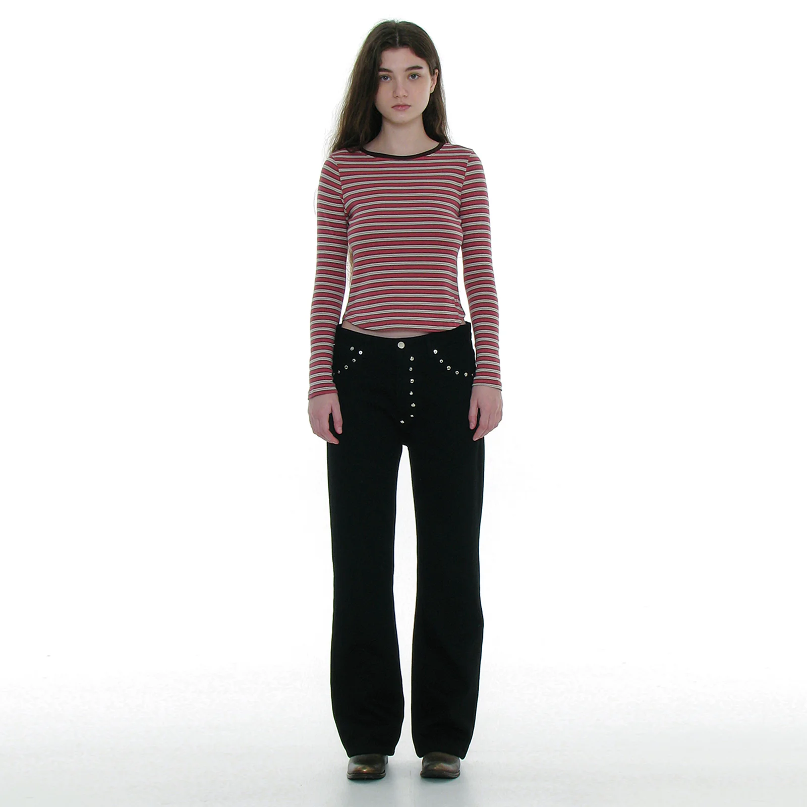 POCKET STUDDED POINTED JEANS_BLACK