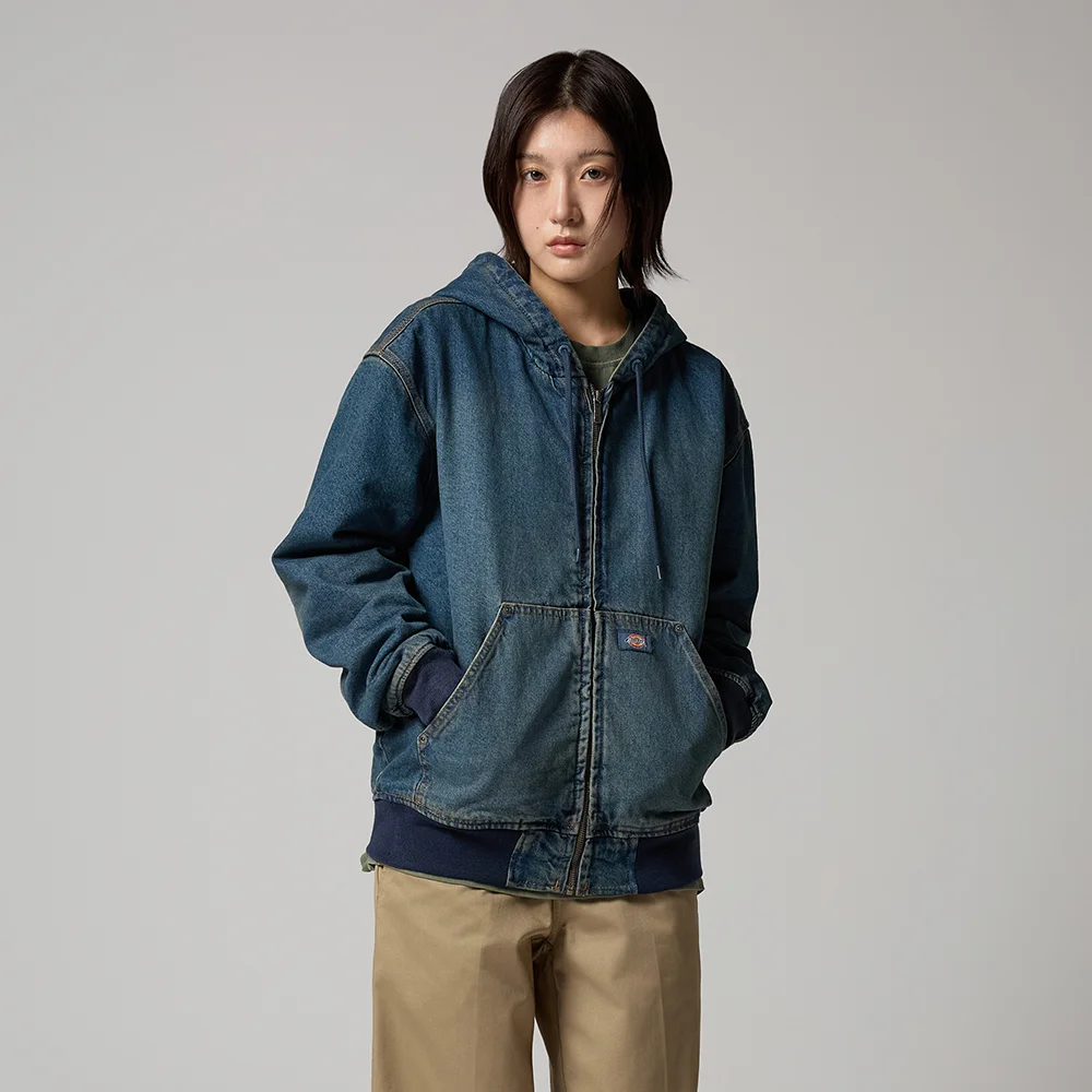 寬鬆 牛仔 連帽衫 拉鏈 Khaki Tinted Blue