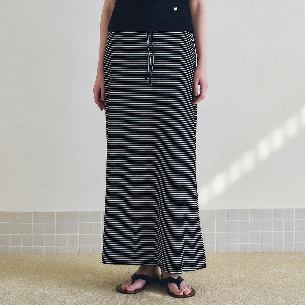Stripe Maxi Long Skirt_Black