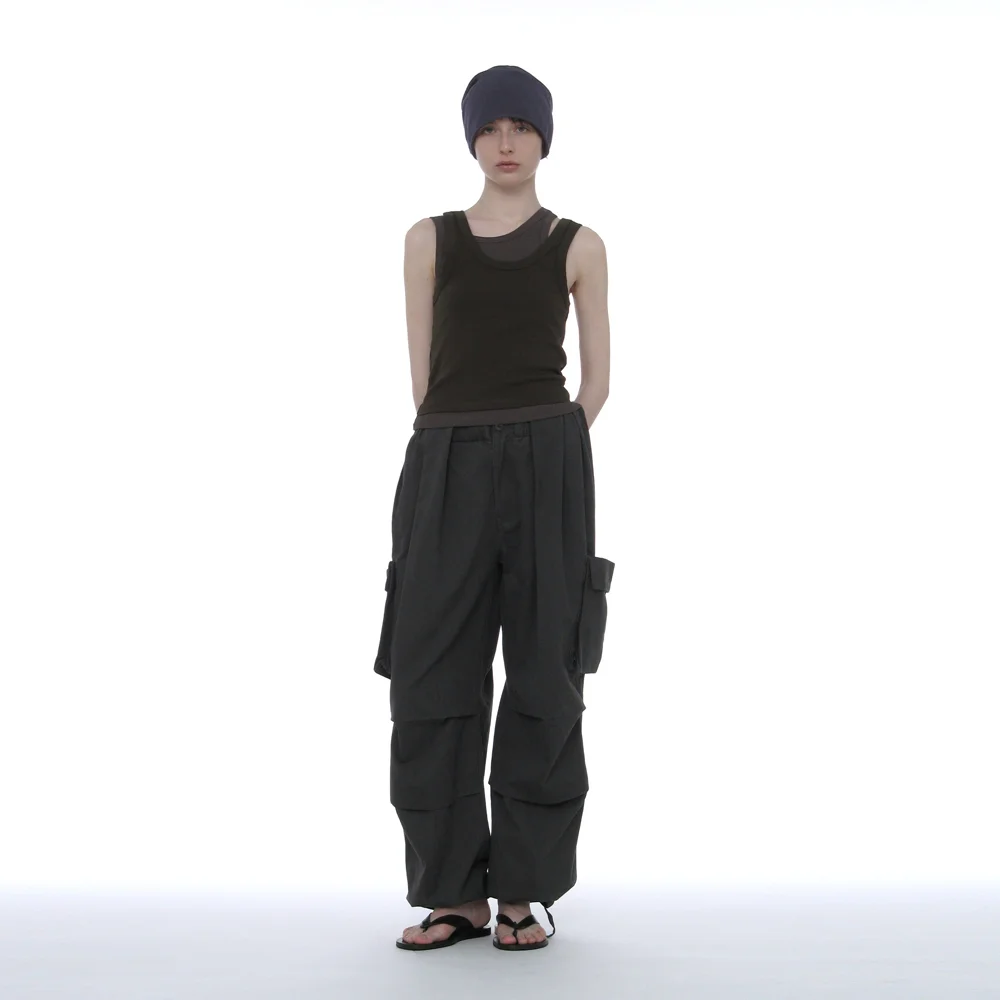 GATHERED WAIST CARGO PANTS_CHARCOAL