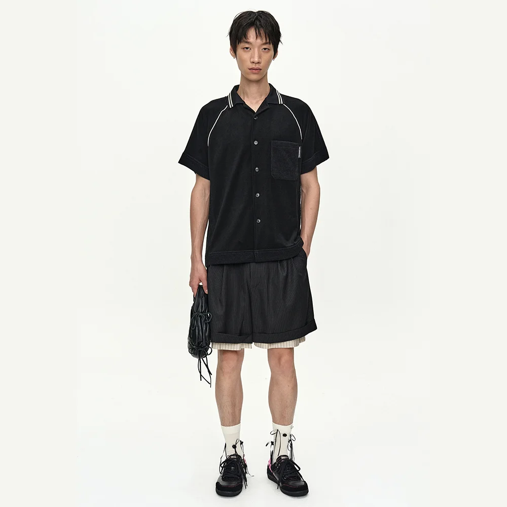 LAGOS TERRY OPEN COLLAR SHIRT atb1552m(BLACK)