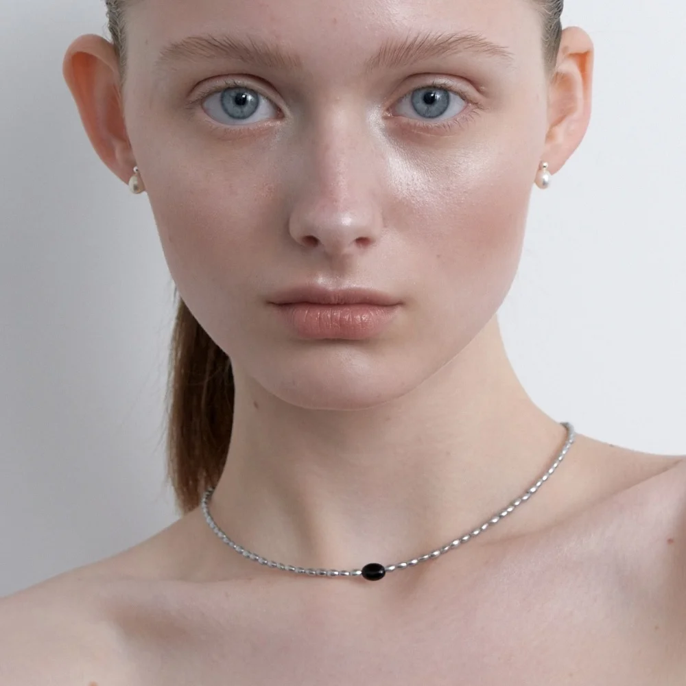 Chic Grey Pearl Gem Necklace (L251MNK010)