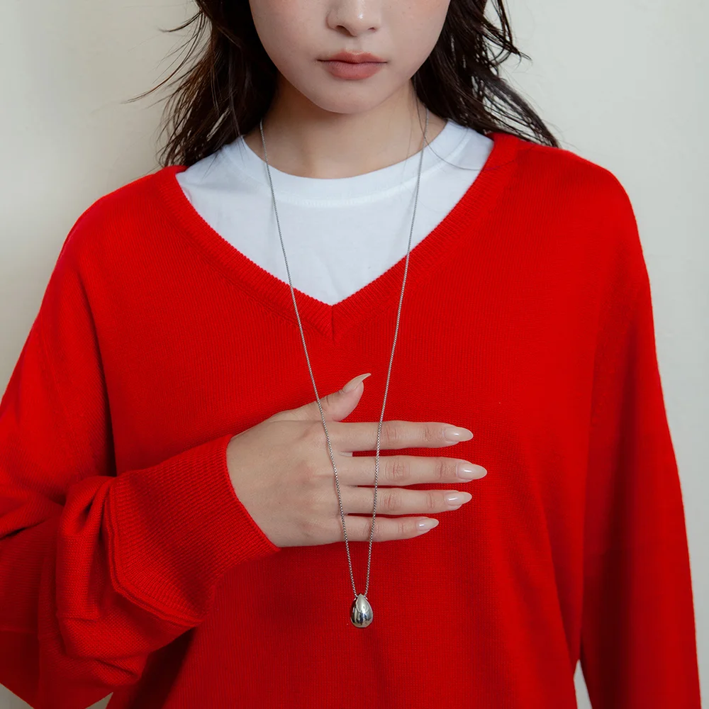 water drop long necklace - silver