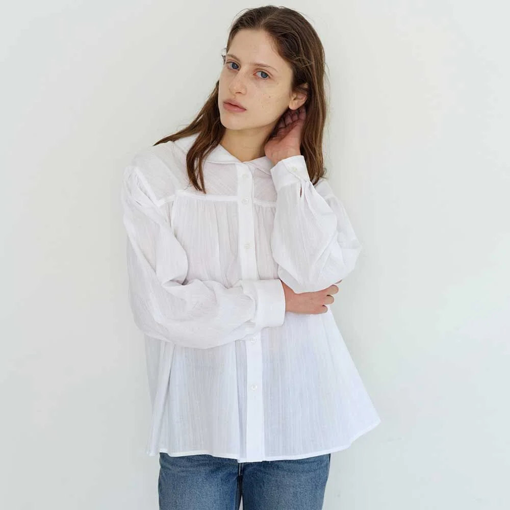 Round Collar Ruffle Blouse(White)