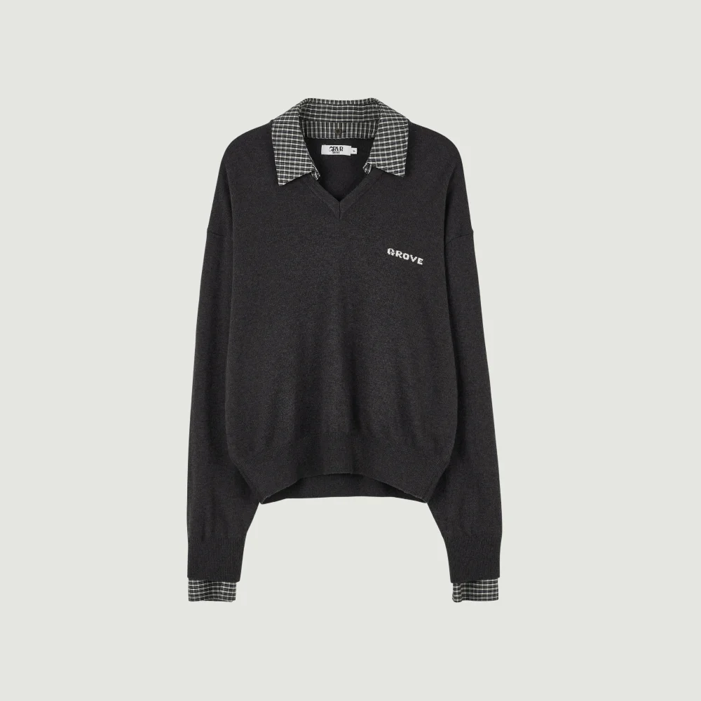 26FW EVIE CHECK COLLAR KNIT (CHARCOAL)