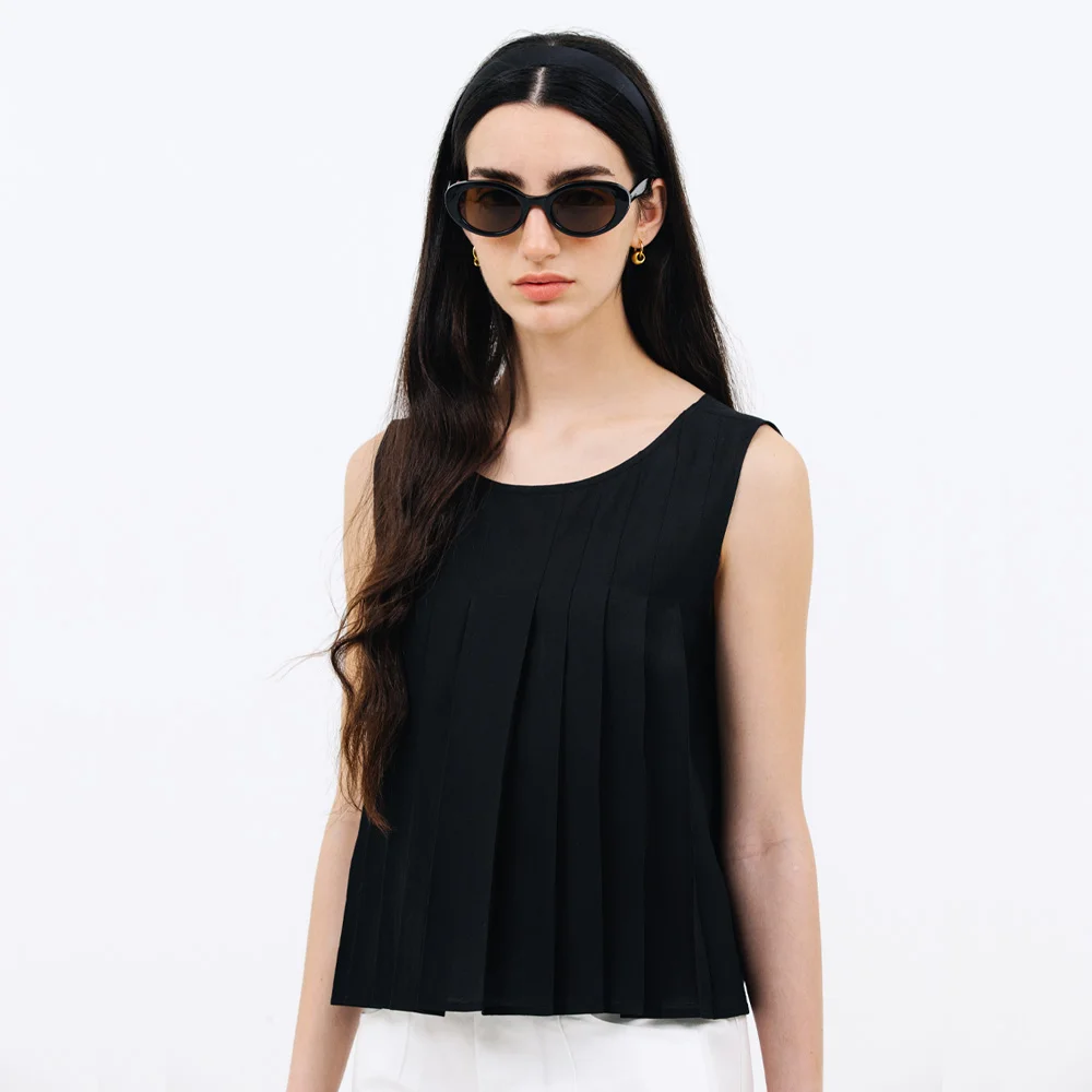 pleats sleeveless blouse_black