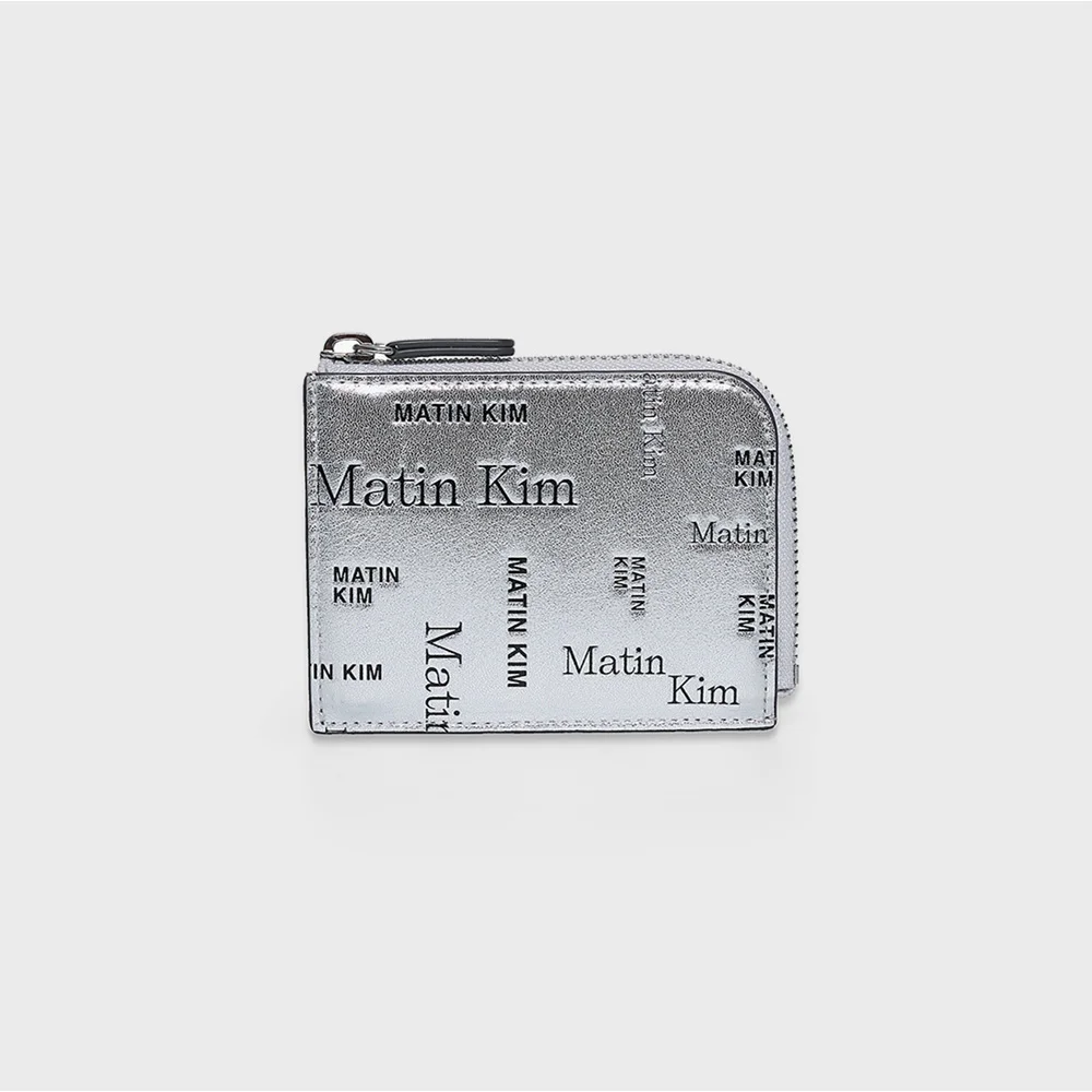 MATIN ALL-OVER LOGO HALF ROUND ZIP WALLET IN SILVER