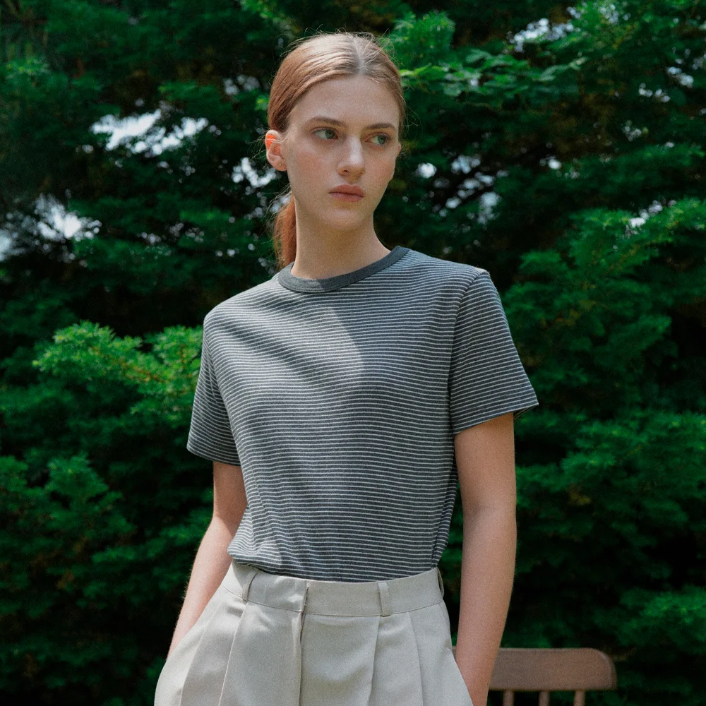Stripe Ringer Cotton T-shirt (charcoal)
