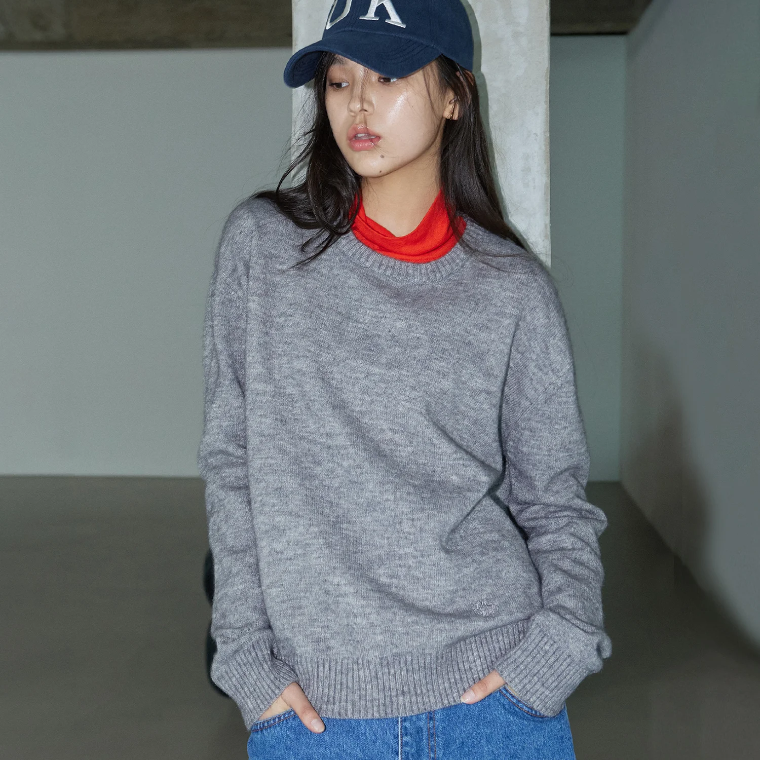 BASIC WOOL KNIT PULLOVER MELANGE GREY