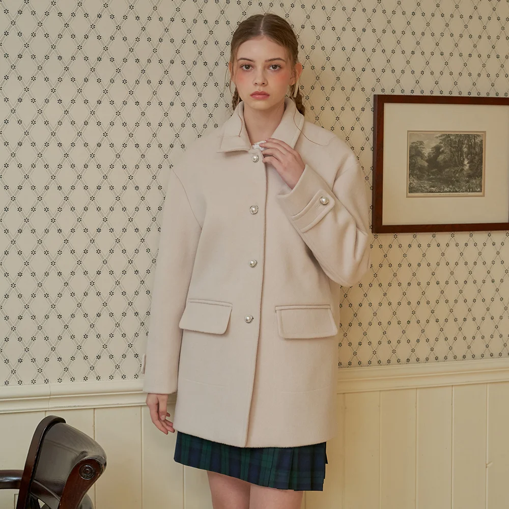 IVORY WOOL HALF COAT
