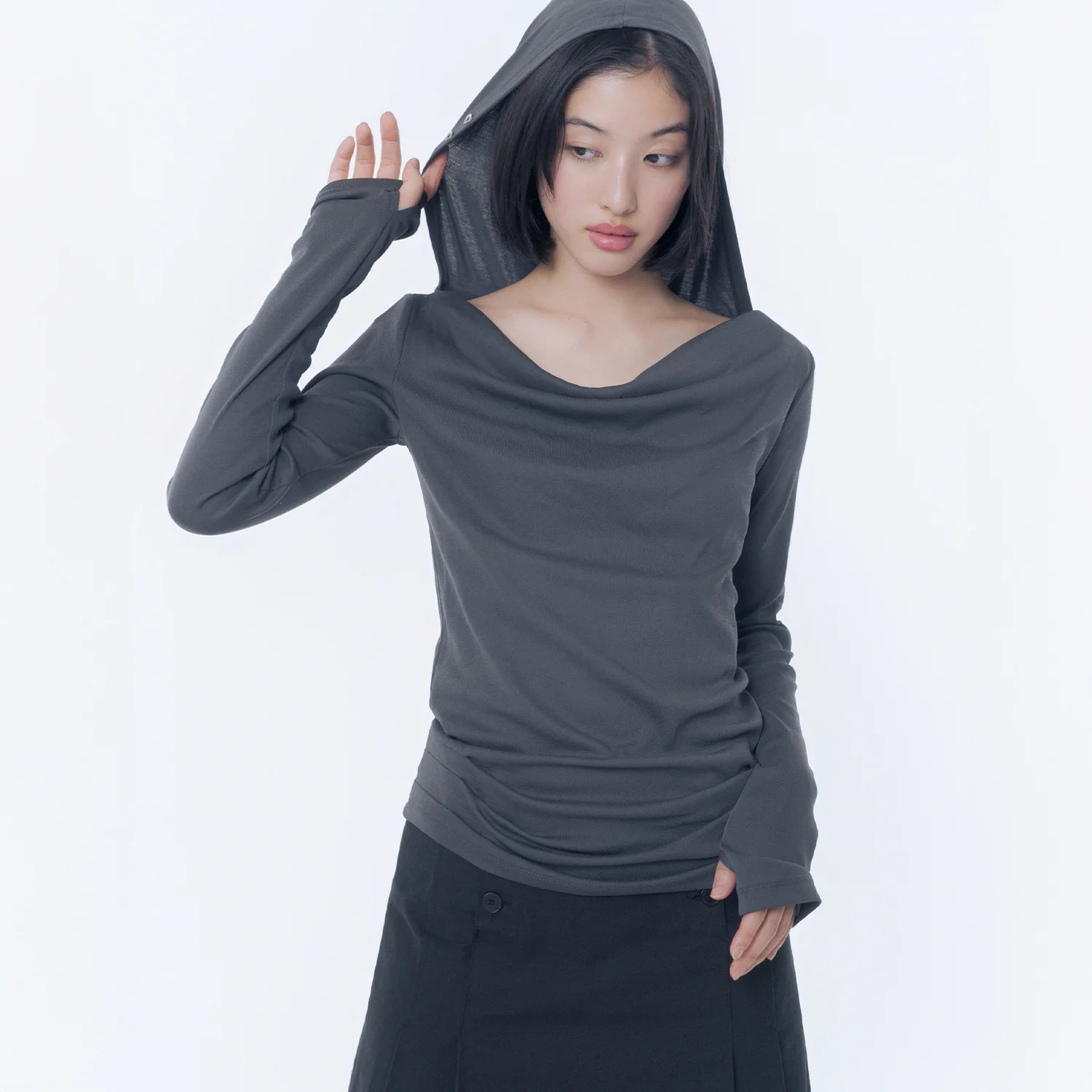 Cowl hoodie long sleeve CHARCOAL