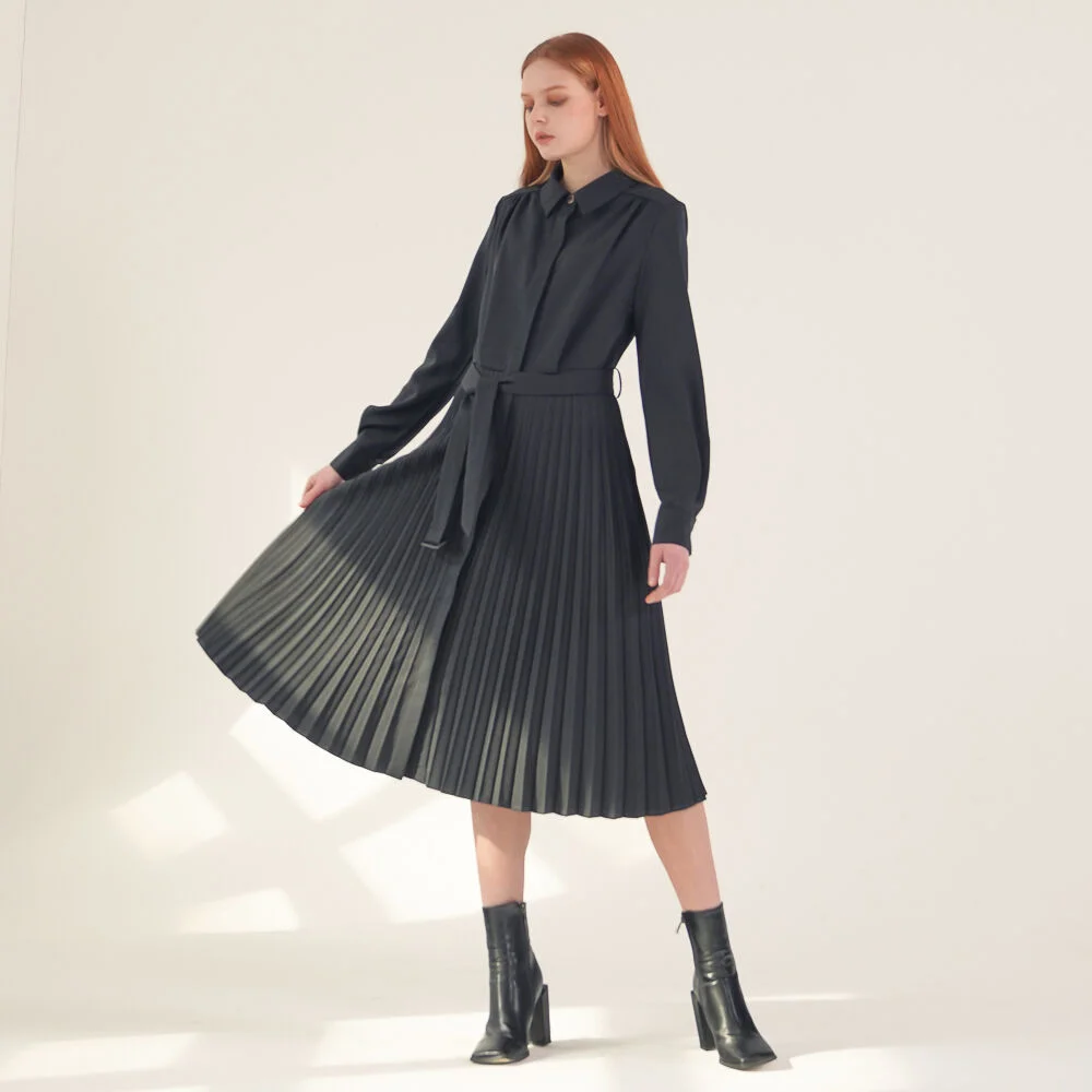 Pleated Shirt Dress_Black