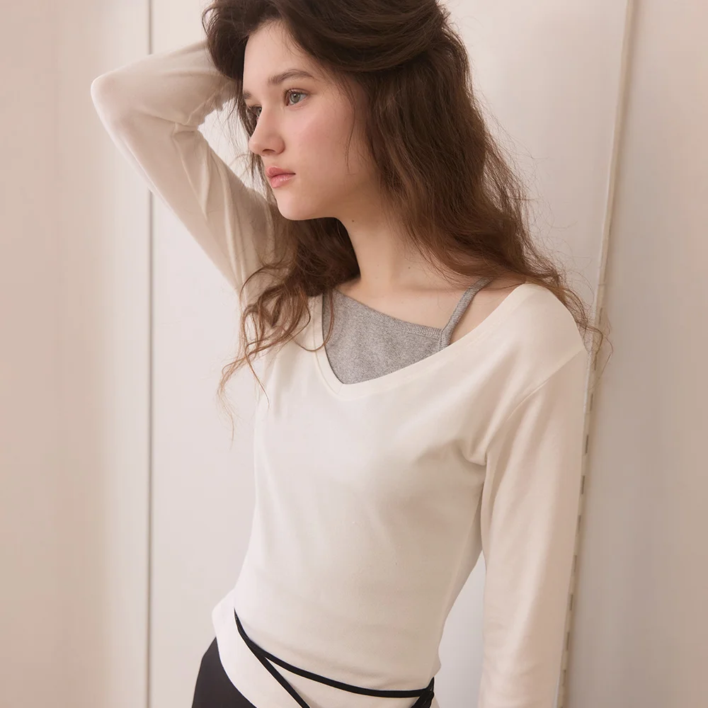 Deep v neck slim fit layered t shirts - 3color