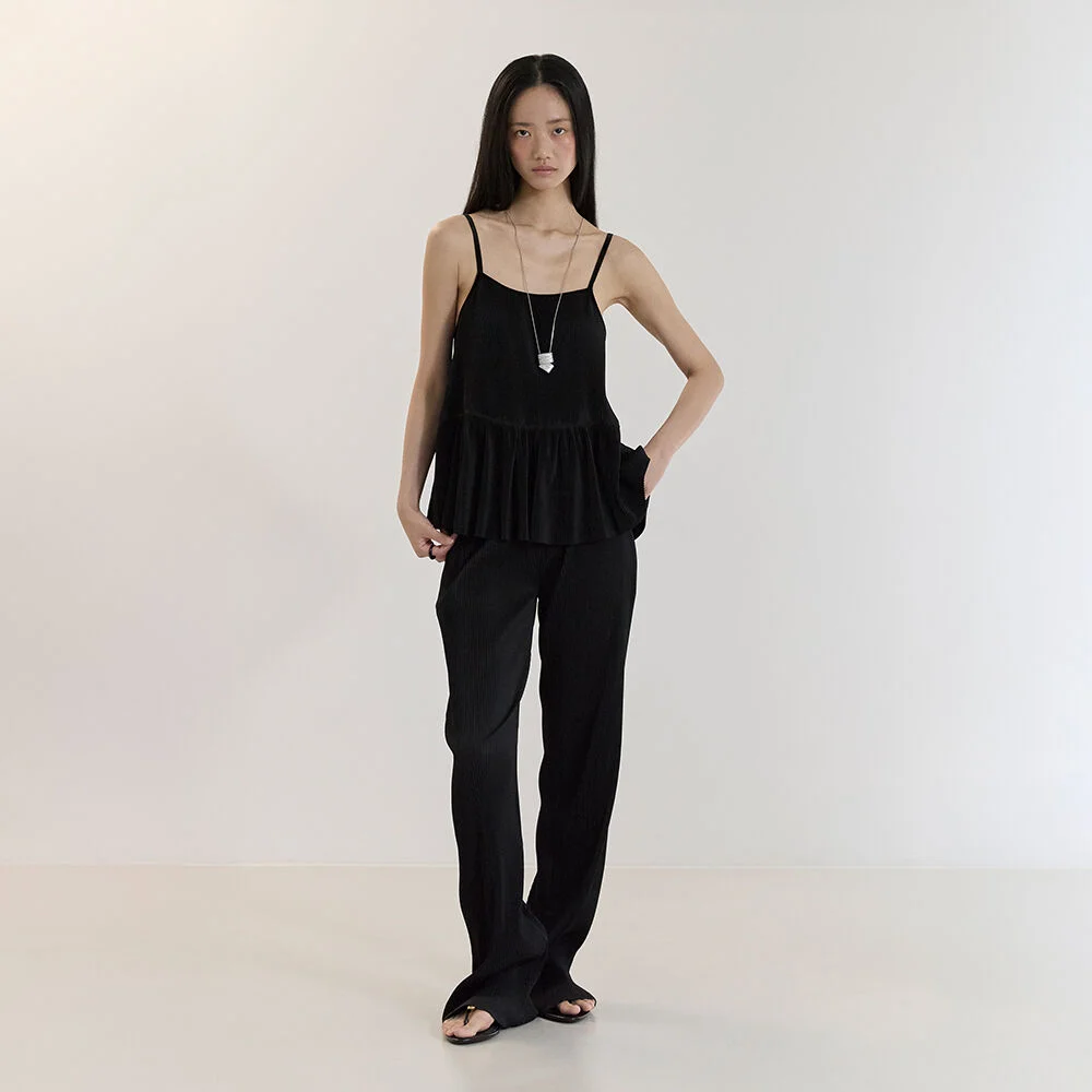PLEATS LONG PANTS(BLACK)