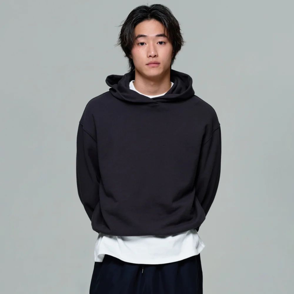 UNISEX CROPPED STRING HOODIE - FADED BLACK