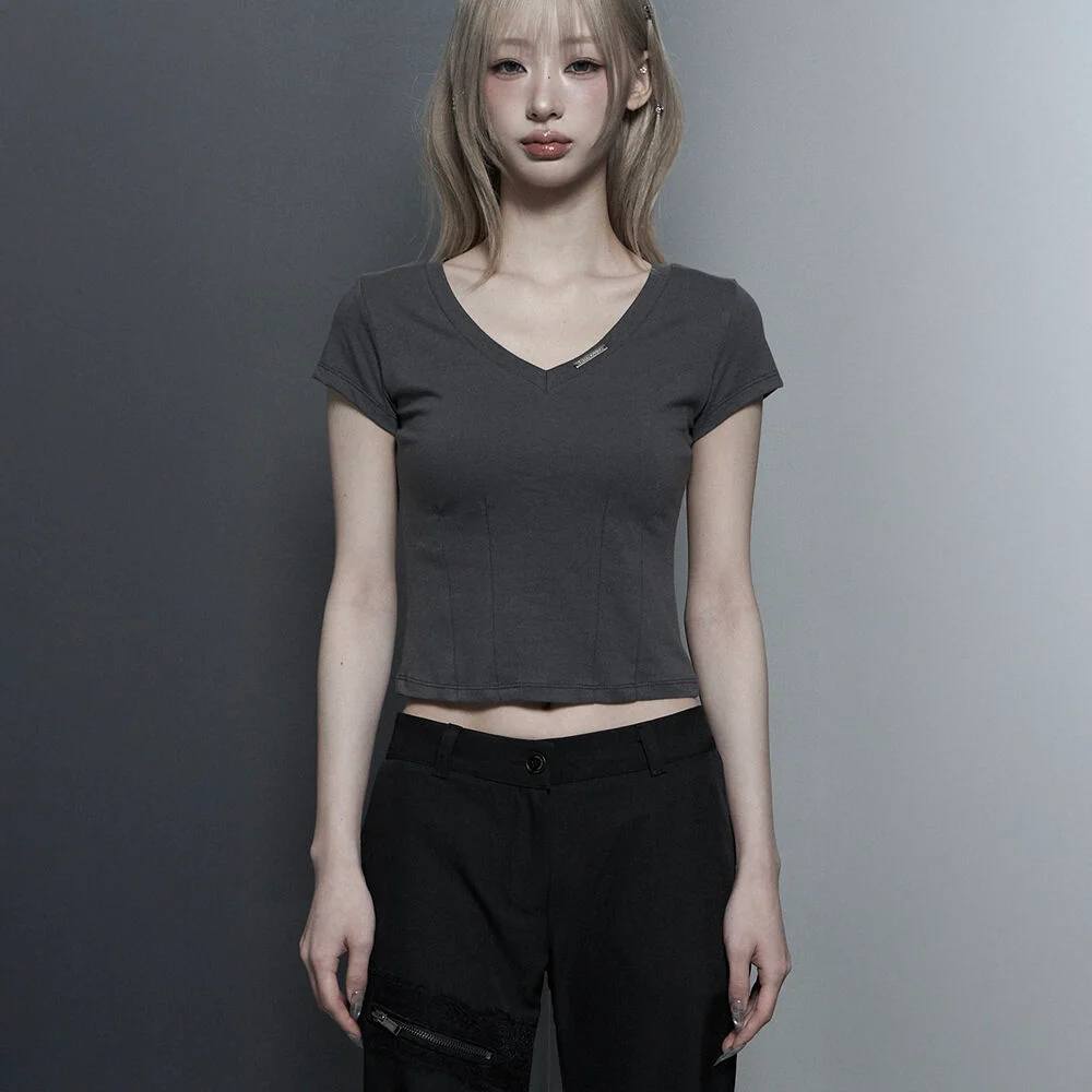 Dart Line V-Neck Slim Top (Dark Gray)