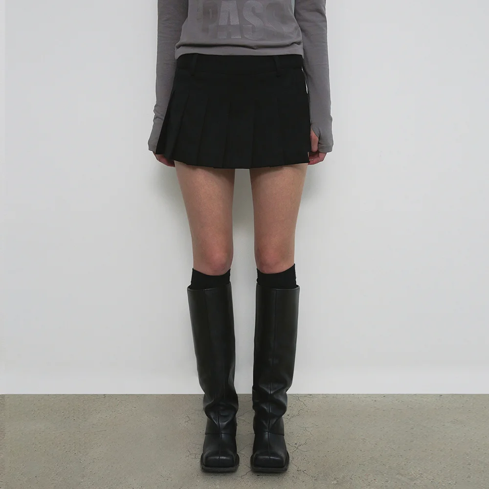 LAYERED PLEATS WRAP SKIRT PANTS_BLACK