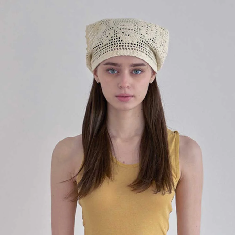 Flower Doily Hair Bandana (蕾絲墊 花卉 方格編織 手工製 鉤織 蕾絲 髮巾 護髮 方巾)