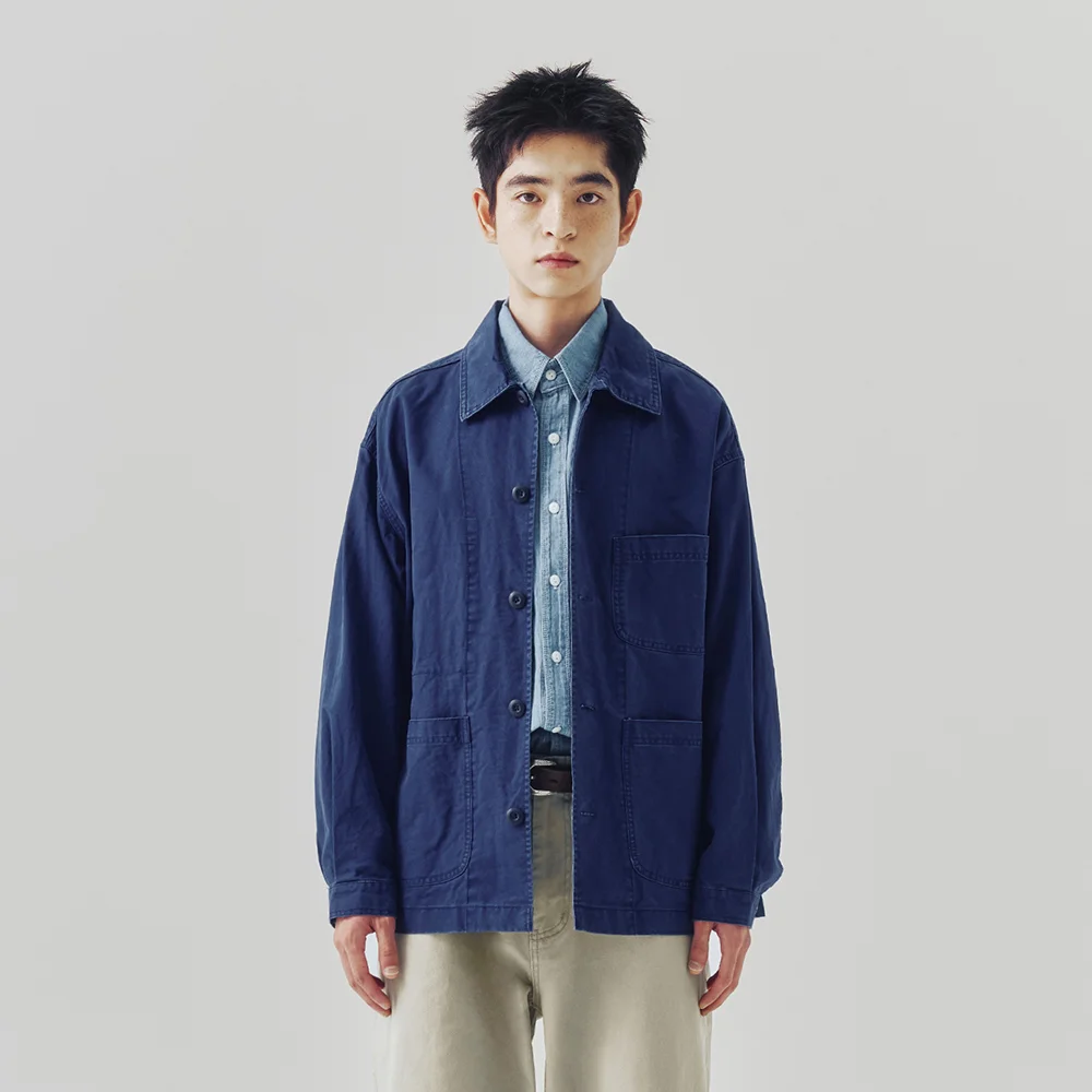 French Wide Work Jacket (Moleskin) Washed Blue