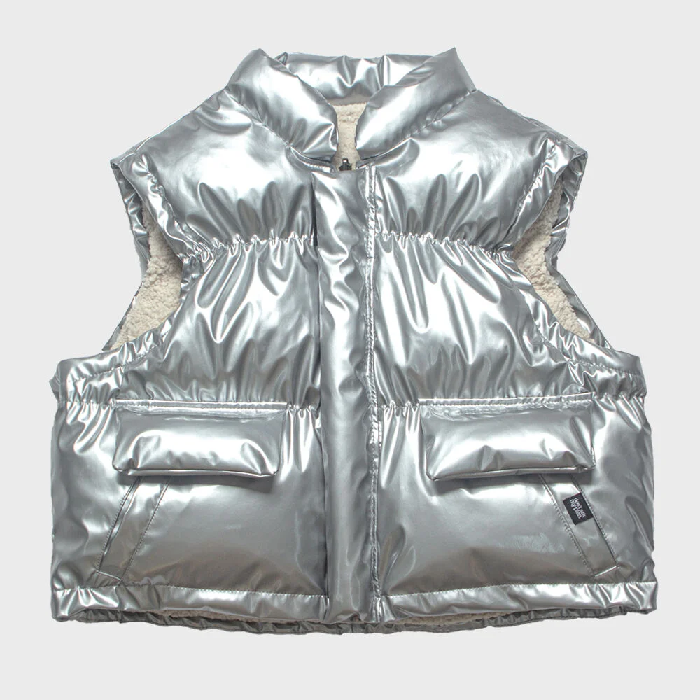 DAMP REVERSIBLE GLOSSY PADDED VEST_SILVER