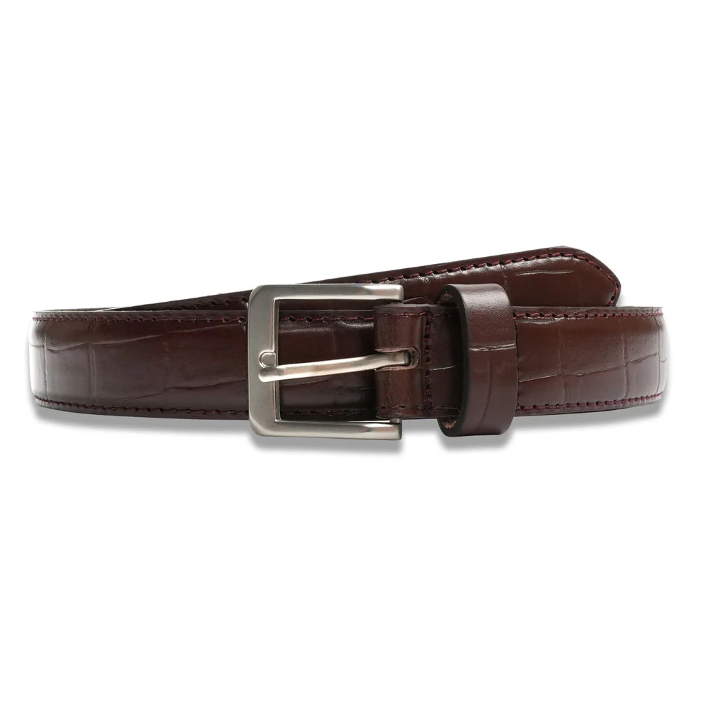 Square Croc Hard Leather Belt in Brown