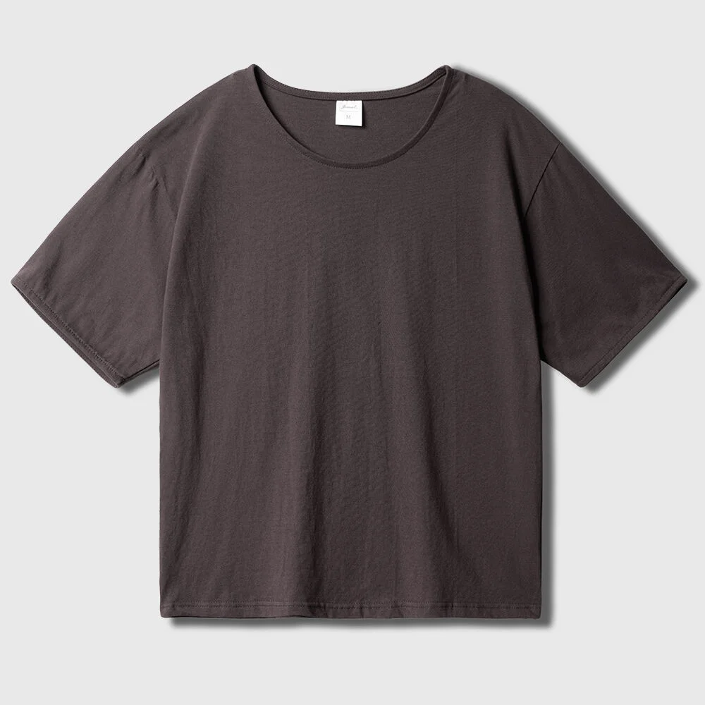 Boy 短版 U領 短袖T恤 Taupe Charcoal KJST2691
