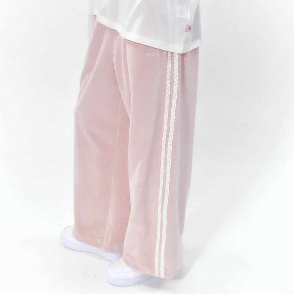 Velvet Lace Track Pants Pink