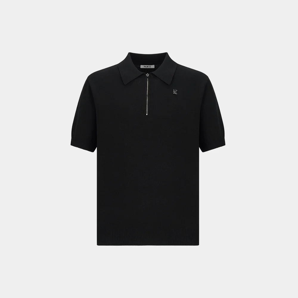 QUARTER-ZIP KNIT POLO SHIRT - BLACK