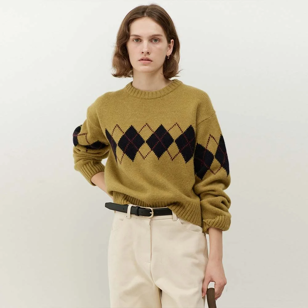 Alpaca Argyle Knit(Mustard)