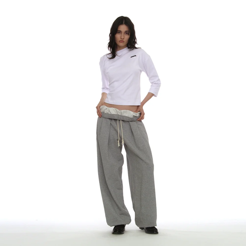 FOLDOVER WAIST PLEATED SWEATPANTS_MELANGE