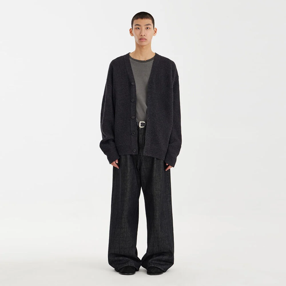 Oversized Irregular Knit Cardigan - Charcoal Grey