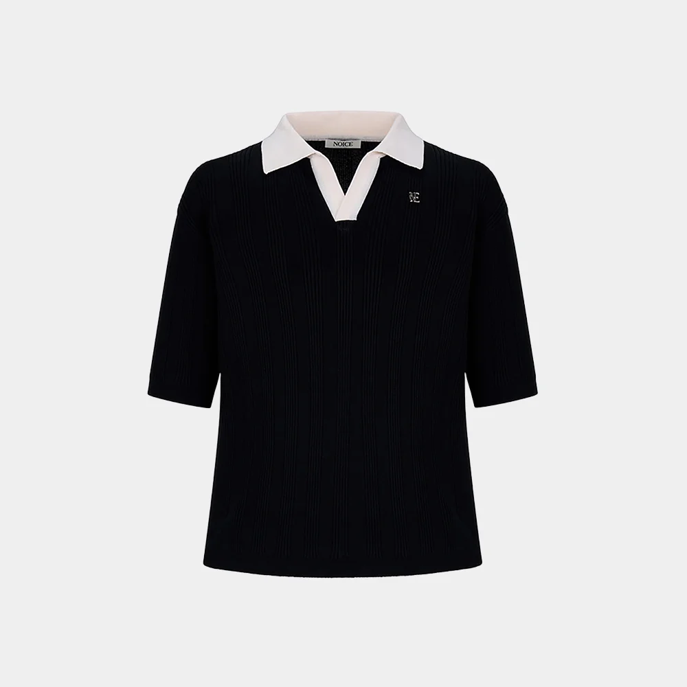 (M) RIBBED KNIT POLO SHIRT - BLACK