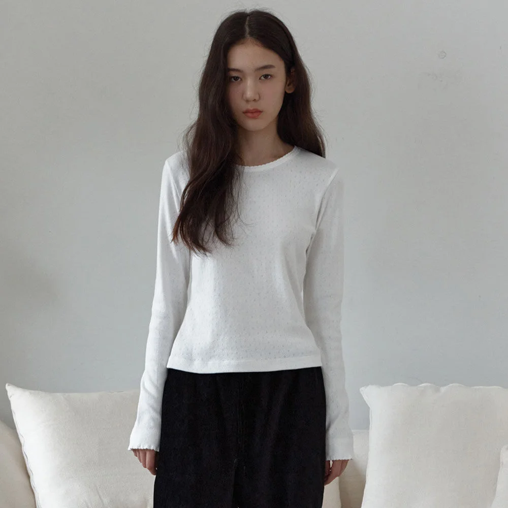 Pointelle Slim Cotton Tee (White)