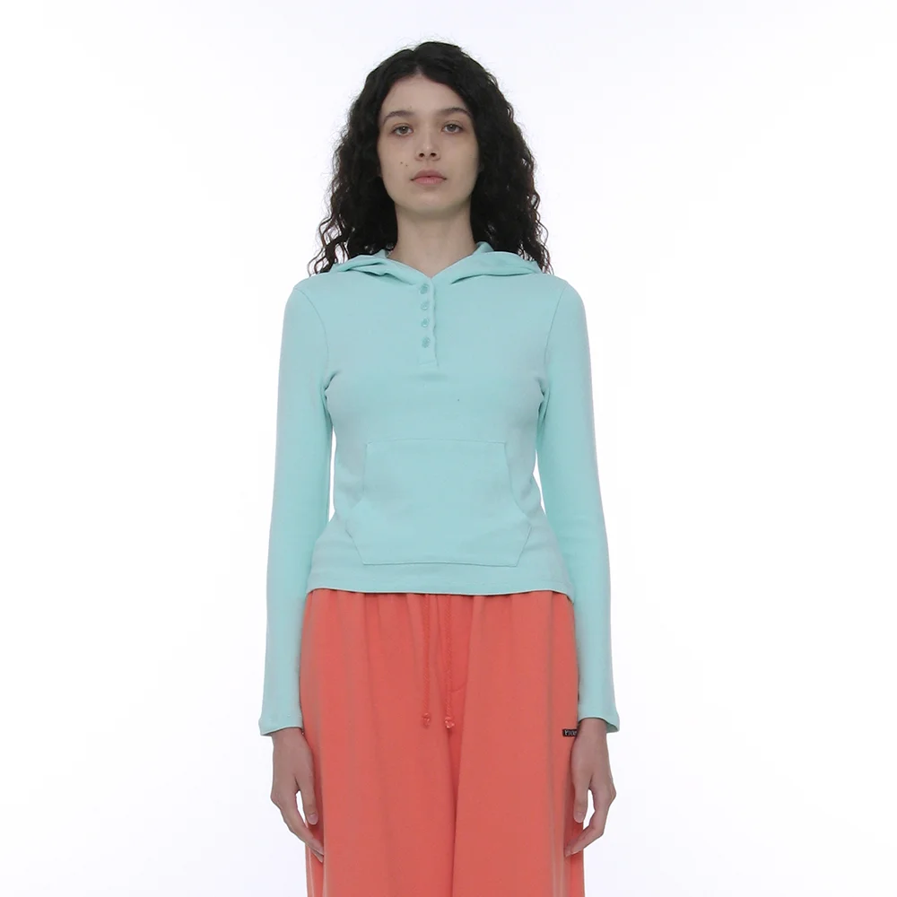 PWC HENLEY NECK HOODED LONG SLEEVE TEE_MINT