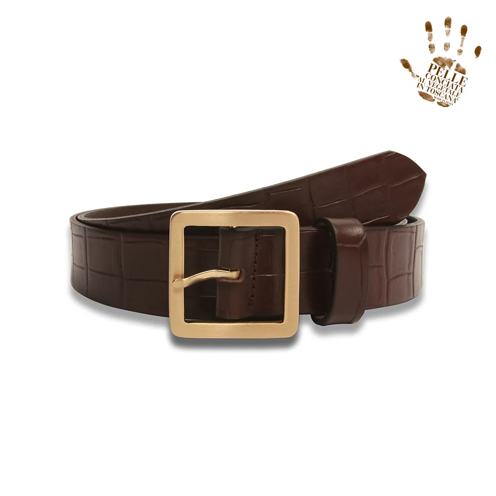 牛皮 鱷魚紋 圖案 腰帶 BROWN