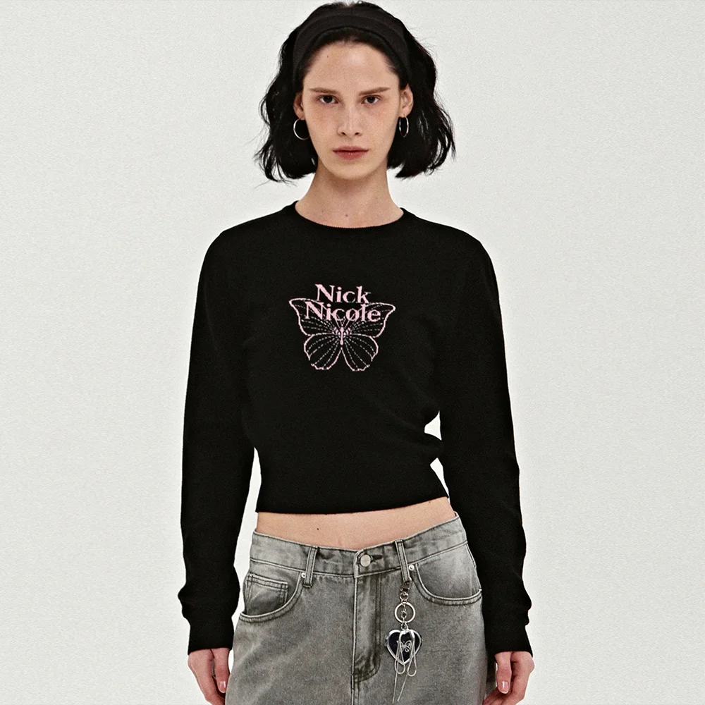 MINI BUTTERFLY SIGNATURE SLEEVE KNIT_BLACK PINK
