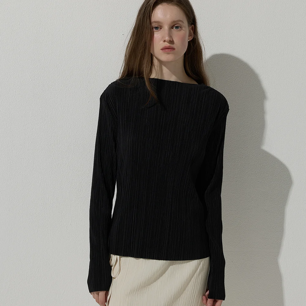 Boat neck crease top - Black