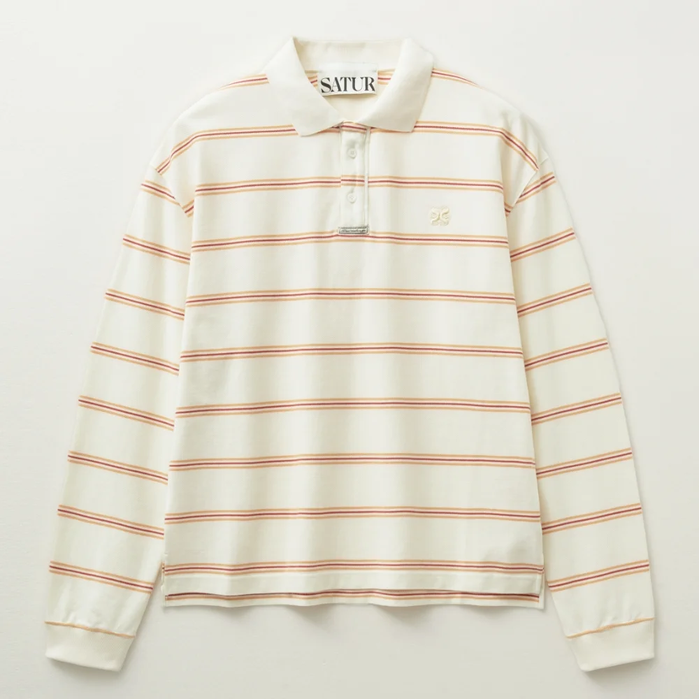 條紋 珠地 Polo 長 衣袖 象牙色