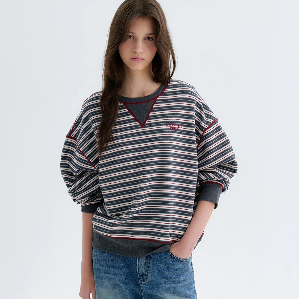 New Small Wave Logo Stripe Sweatshirt - Charcoal