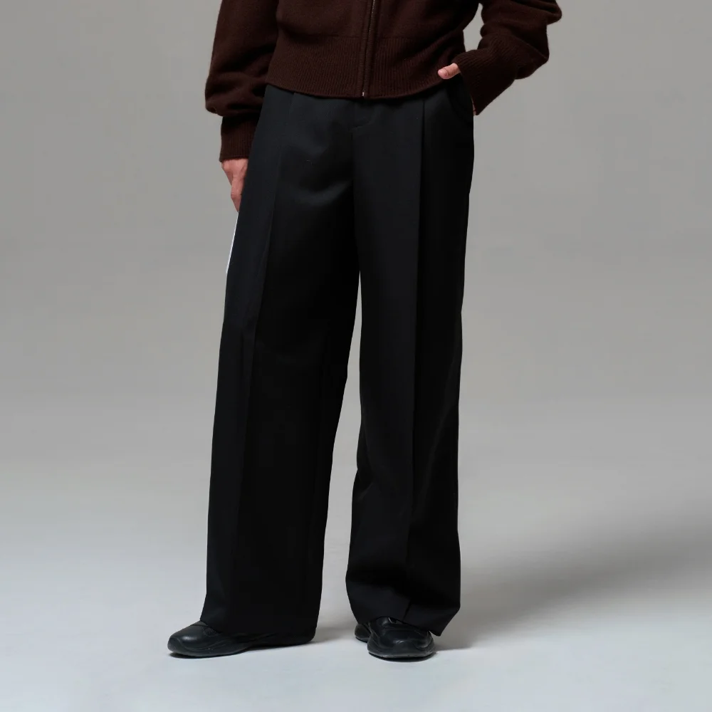 MEN RELAXED WOOL TAILORED PANTS - BLACK