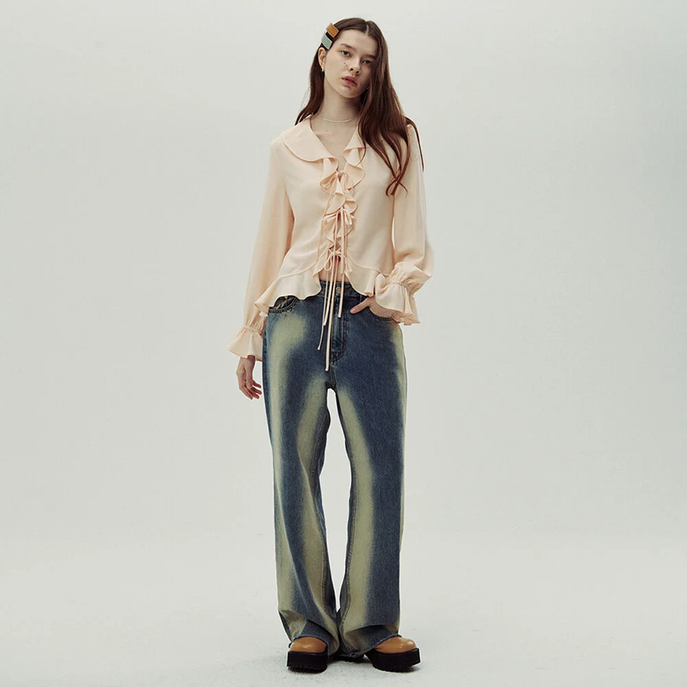 VERTICAL LINE WASHED JEANS