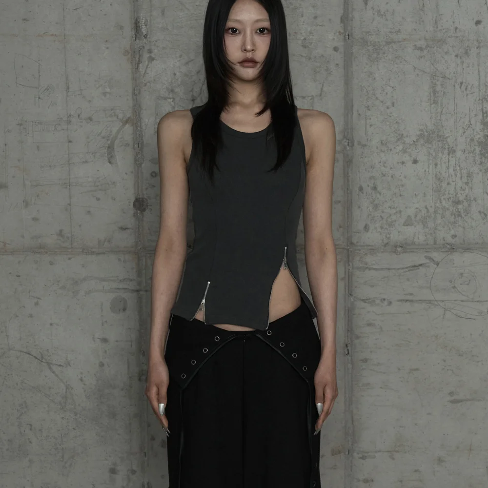 Unbal Panel Open Zipper Point Sleeve (Dark Gray)