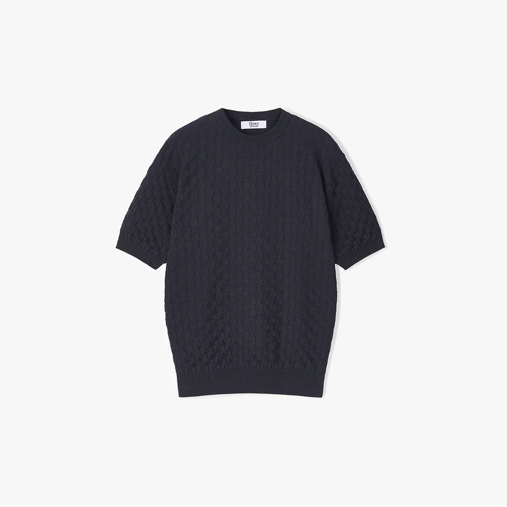 Square Weaving Cotton Knit BLUISHGREEN