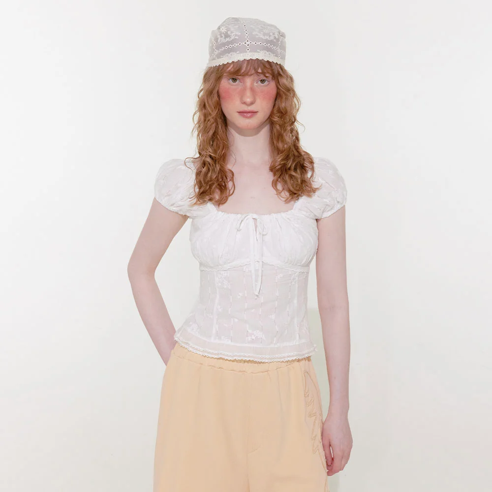 Grove Puff Blouse (Scarf Set / White)