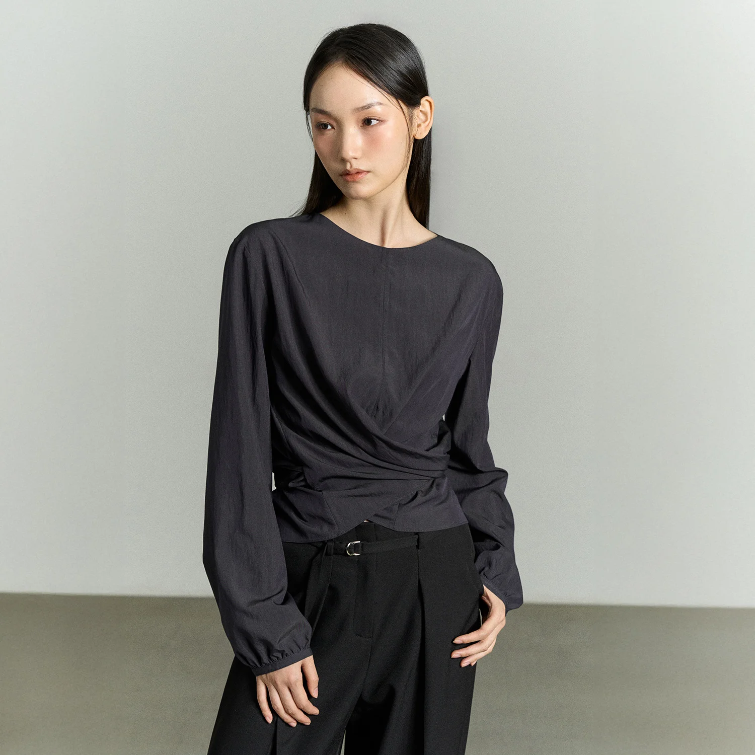 WAIST WRAP BLOUSE CHARCOAL