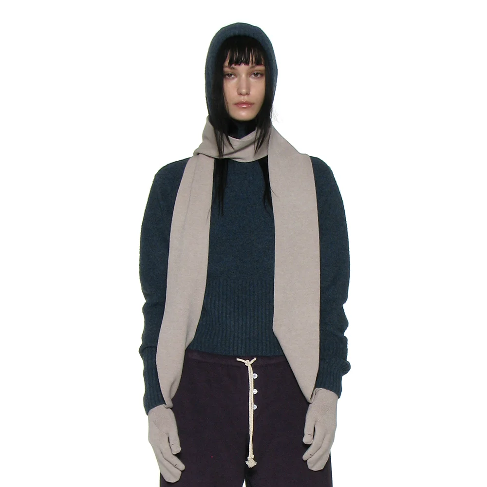 CUT-OUT WARMER KNIT HOODIE_DARK TEAL
