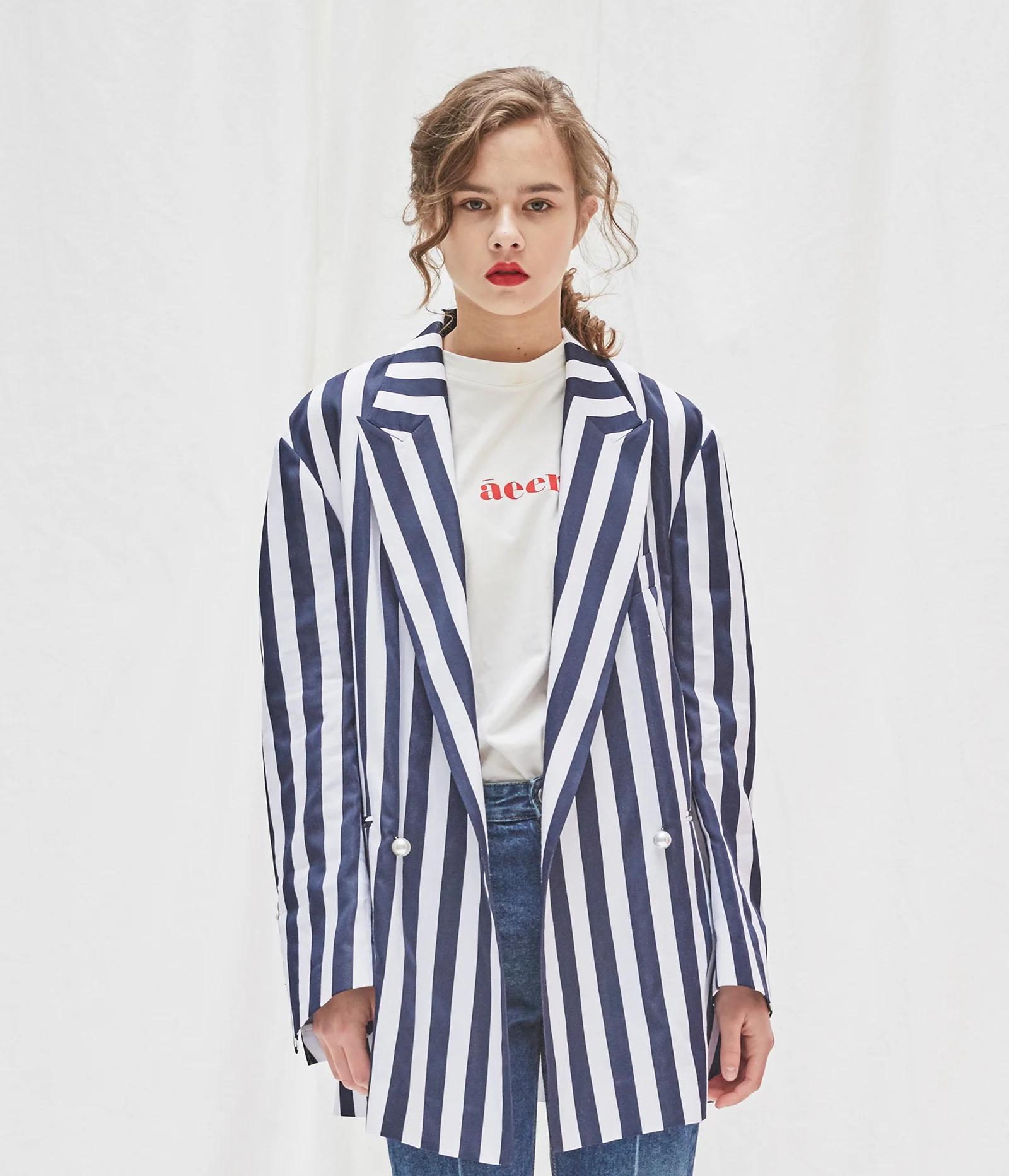BOLD STRIPE DOUBLE BREASTED JACKET