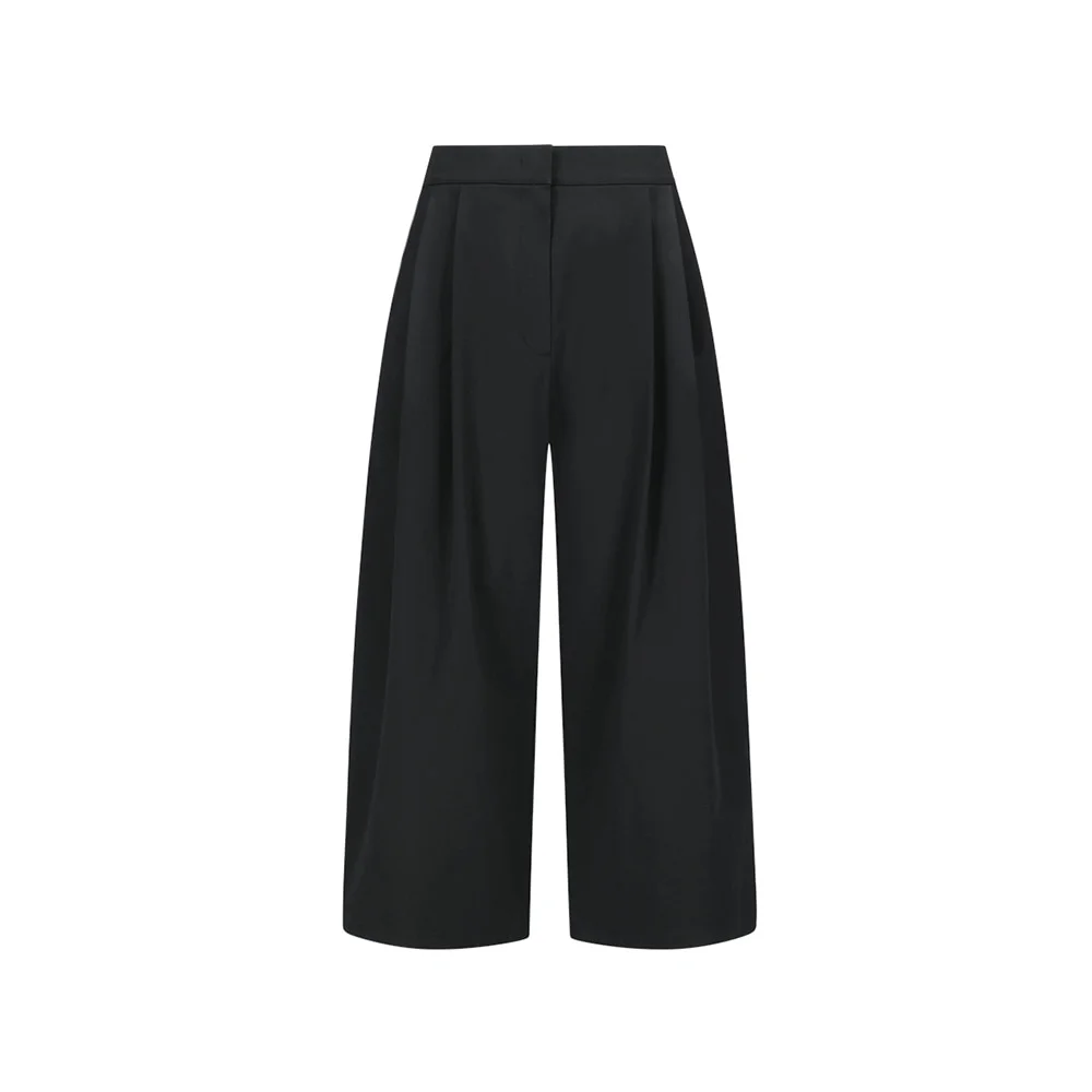 Two tuck wide banding pants, Black