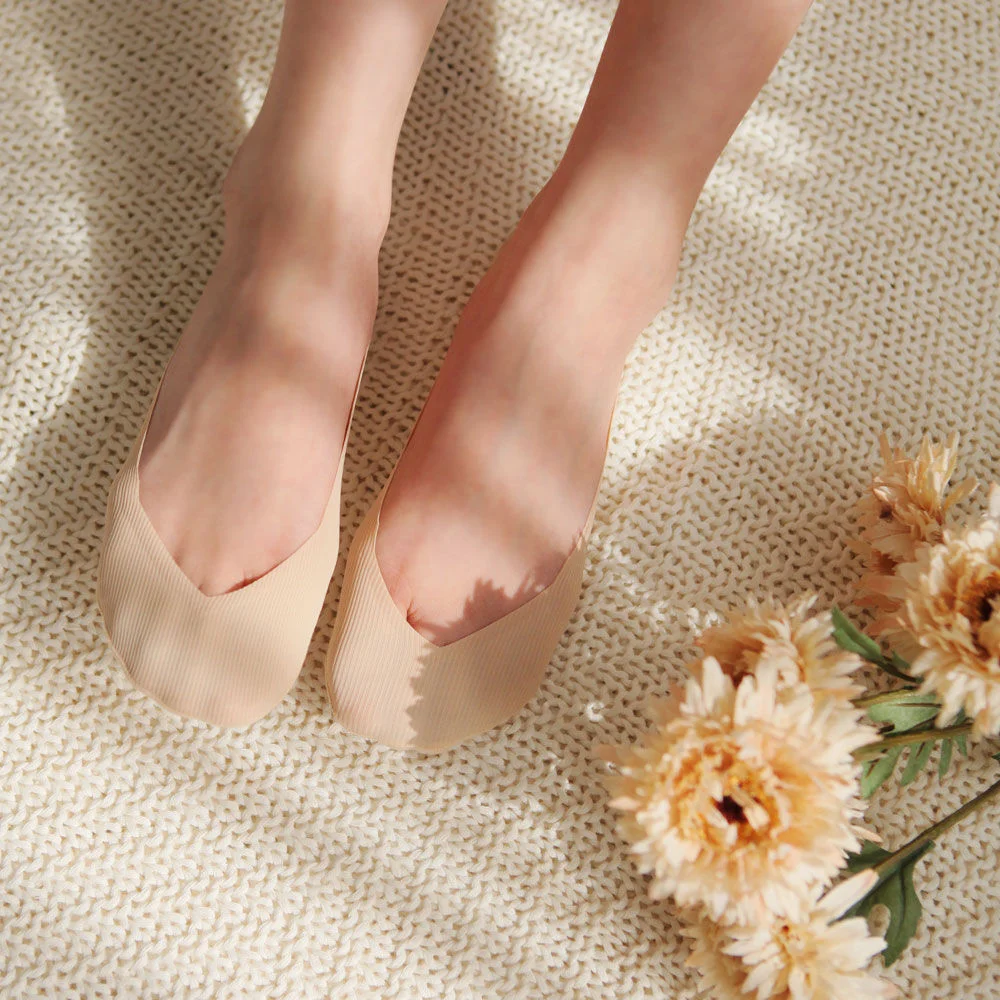 自然感 V剪裁 羅紋 日常 矽膠 船型襪 Fake Socks Salt