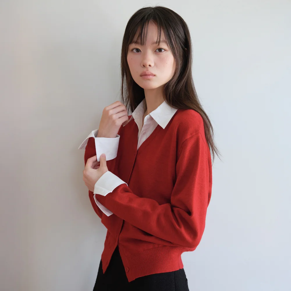 SHIRT COLLAR CARDIGAN_RED
